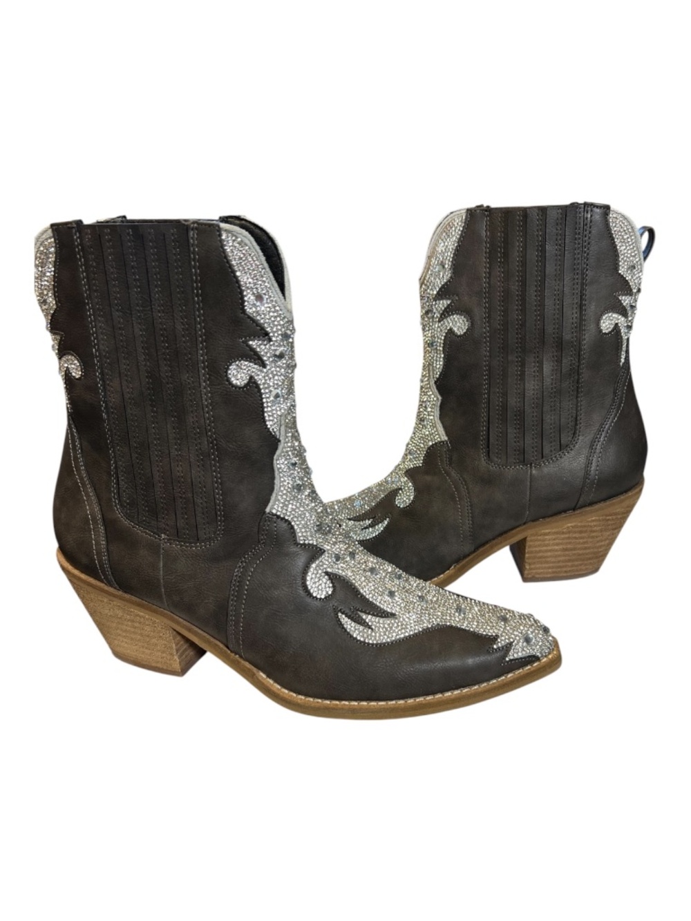 EUC Beast Fashion Black Rhinestone Cowgirl Boots Western Glam | Size 9 - Picture 2 of 8